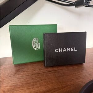 Chanel Black and Green Card Holder Set